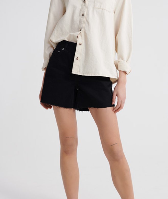 Superdry Women's Denim Mid Length Shorts Black / Bronco Black