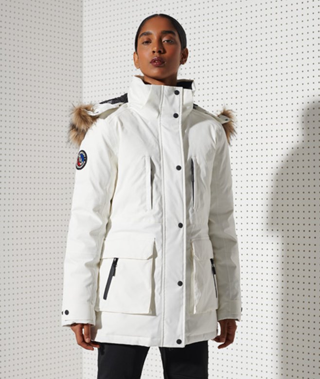 Superdry Women's Everest Down Snow Parka Coat White / Optic