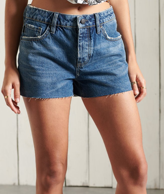 Superdry Women's High Rise Cut Off Shorts Dark Blue / Dark Indigo Aged