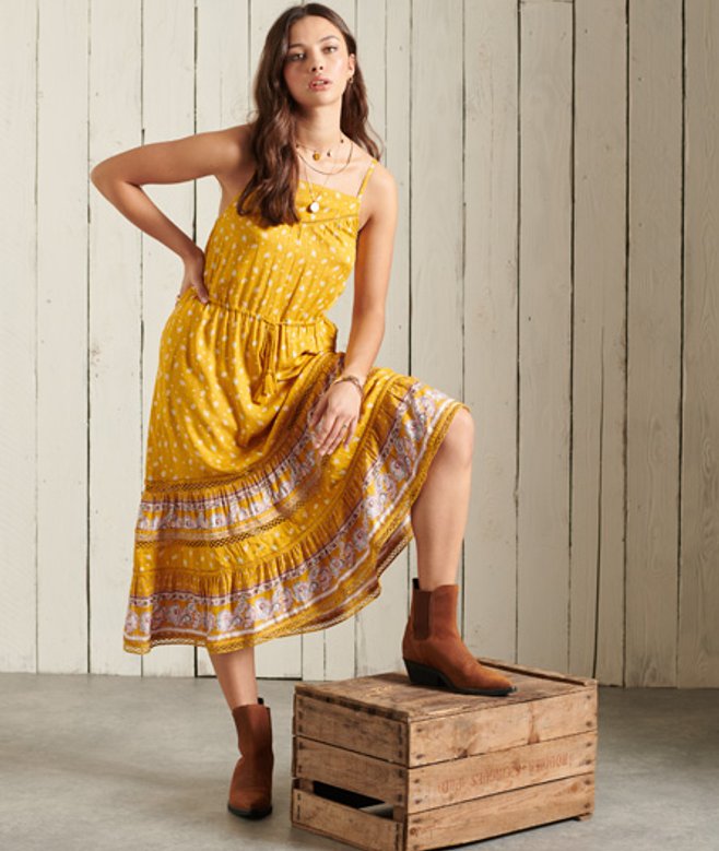 Superdry Women's Ameera Cami Dress, Yellow and White