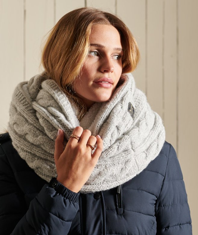 Tweed Colsjaal met Kabelpatroon Lichtgrijs Grootte: 1SIZE afbeelding