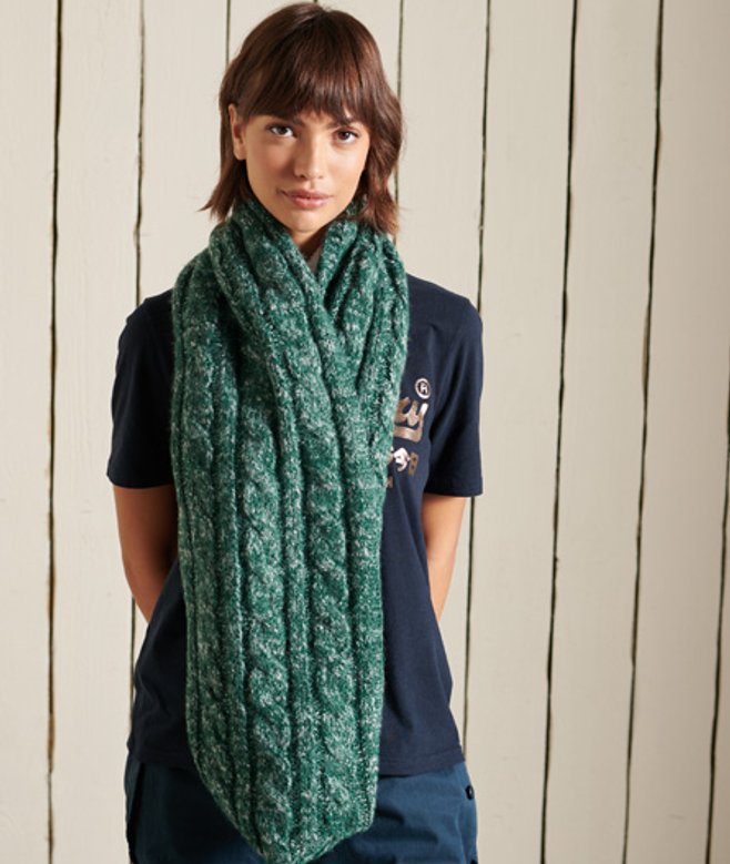 Tweed Colsjaal met Kabelpatroon Groen Grootte: 1SIZE afbeelding