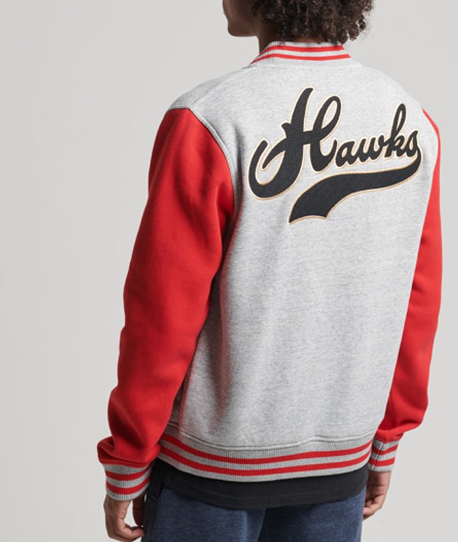 Vintage Collegiate Bomberjack van Jersey Grijs Grootte: L afbeelding