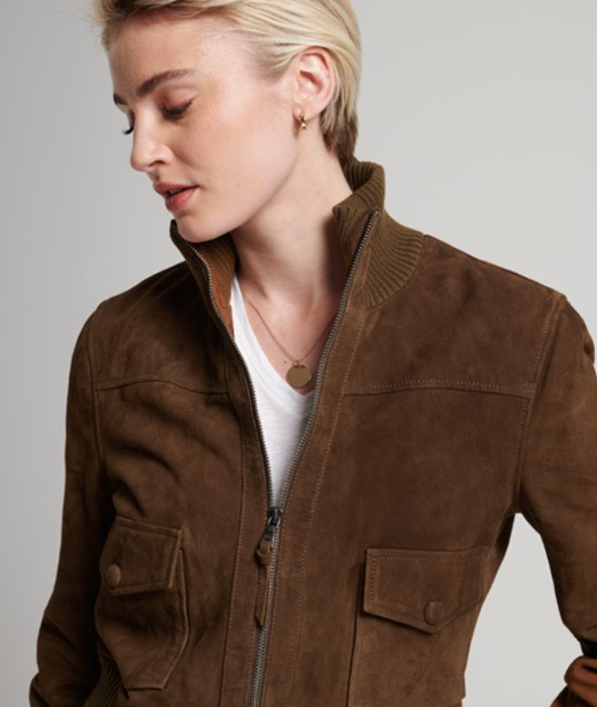 Superdry Studios Suède Bomberjack met Gebreide Kraag Tan