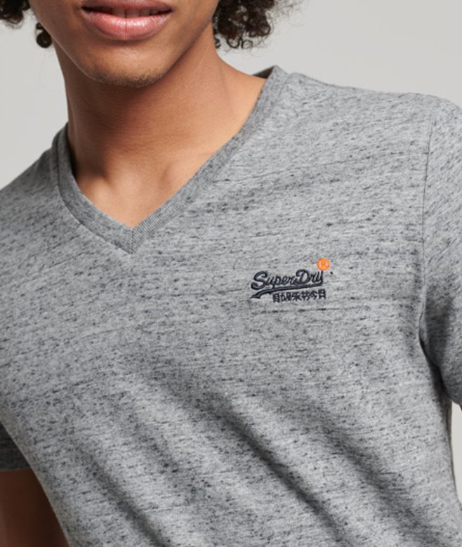 Superdry Men's Orange Label Vintage Embroidery V-neck T-shirt Grey / Flint Steel Grit