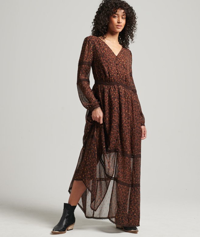 Superdry Damen Gewebtes Maxikleid Braun