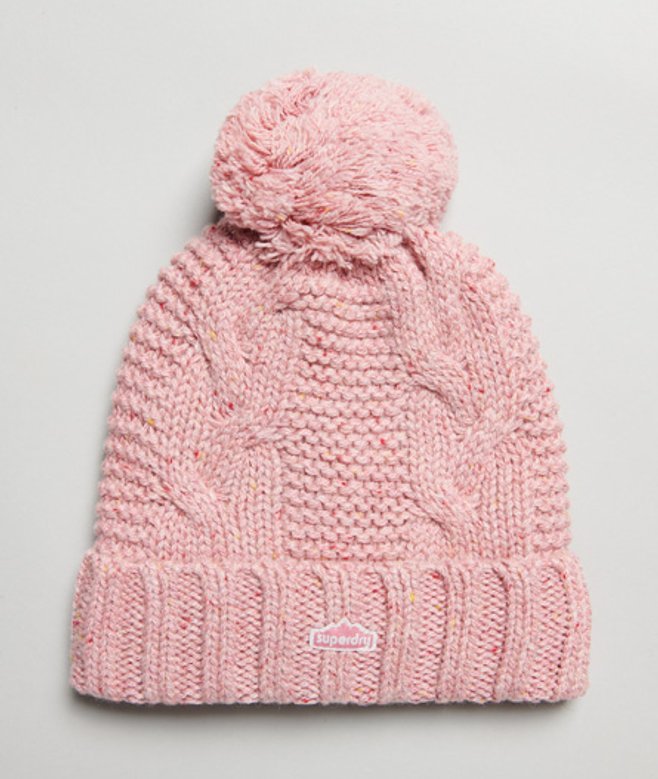 Kabelgebreide Beanie met Pompon Roze Grootte: 1SIZE afbeelding