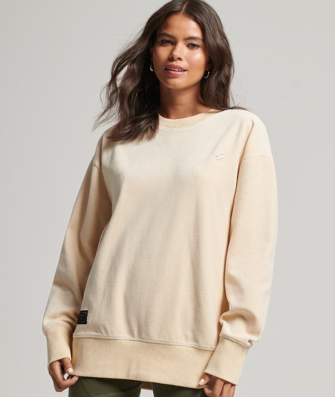 Superdry & Co Women's Code S Logo Velour Oversized Crew Cream / Tapioca