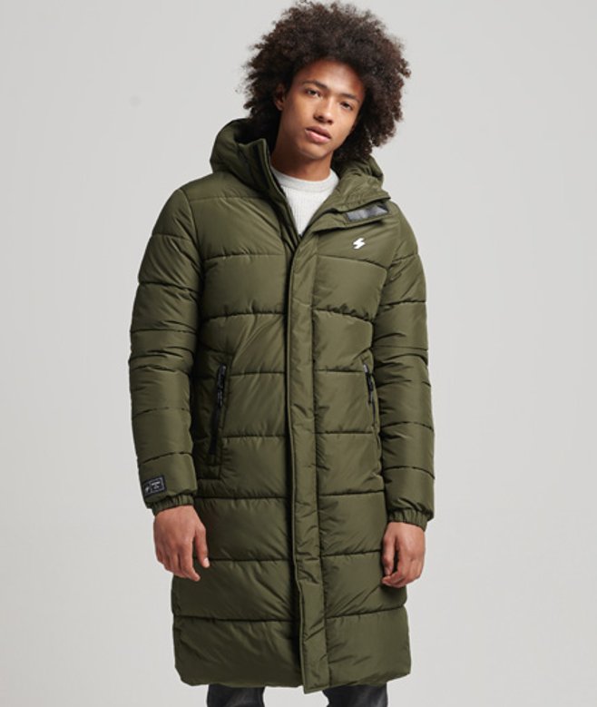 Lange jas met Logo en Capuchon Khaki Grootte: L afbeelding