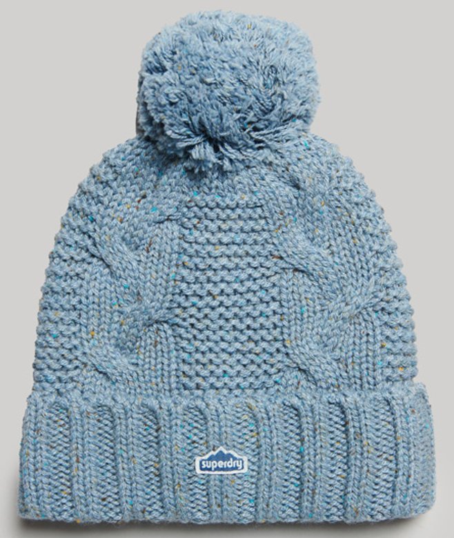 Kabelgebreide Beanie met Pompon Blauw Grootte: 1SIZE afbeelding