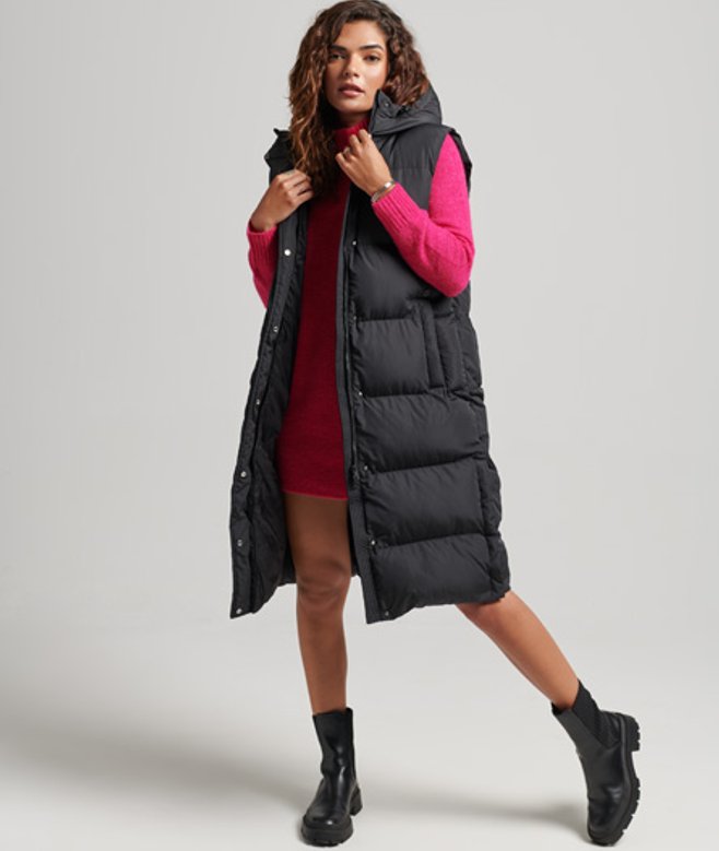 Lange Gewatteerde Bodywarmer met Capuchon