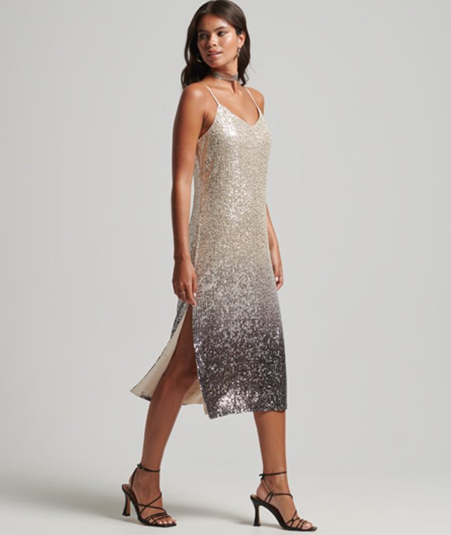 Superdry Midi-jurk met Kleurverloop en Pailletten Silver