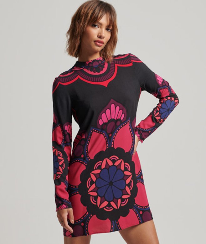 Mini-jurk met Print en Lange Mouwen
