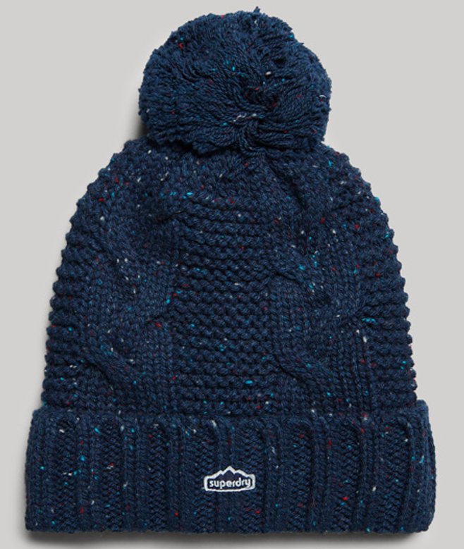 Kabelgebreide Beanie met Pompon Blauw Grootte: 1SIZE afbeelding