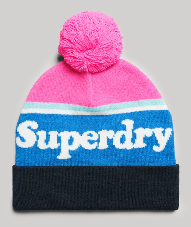 Superdry Women's Essential Logo Beanie Pink / Fluro Pink/white