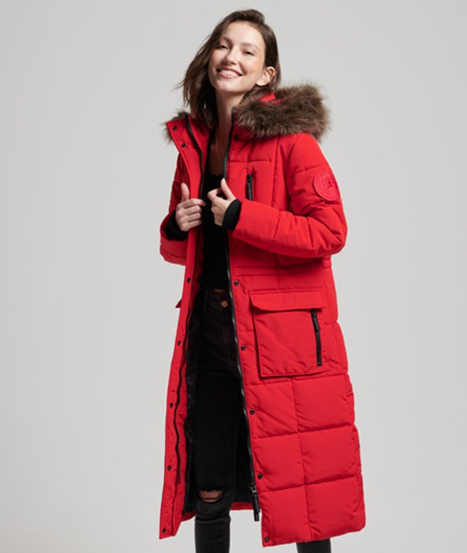 Superdry Damen Rot Langer Mantel, Größe: 36 - Größe: 36