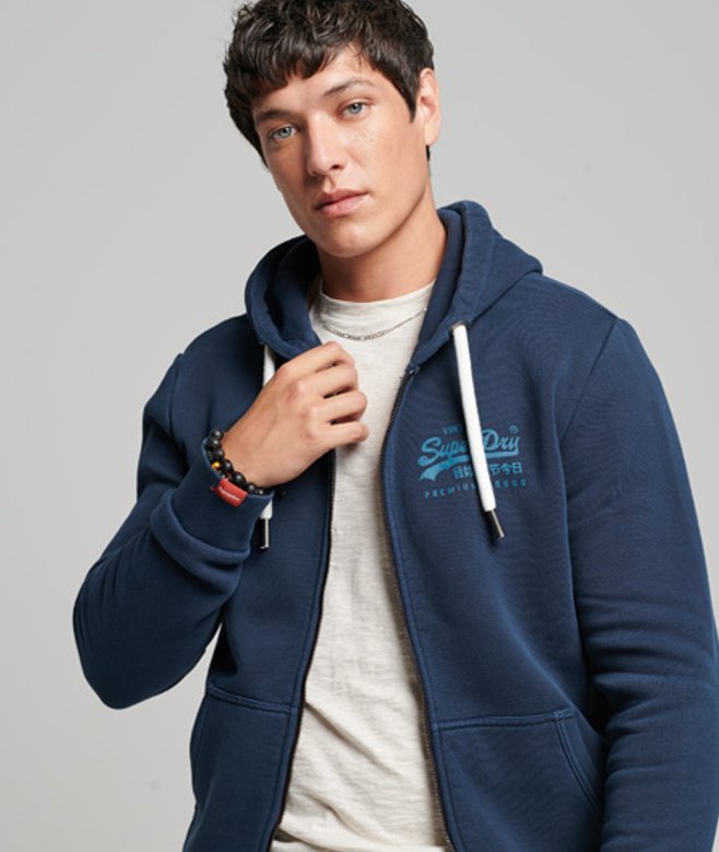 Superdry Vintage Logo Neon Hoodie met Rits Blauw