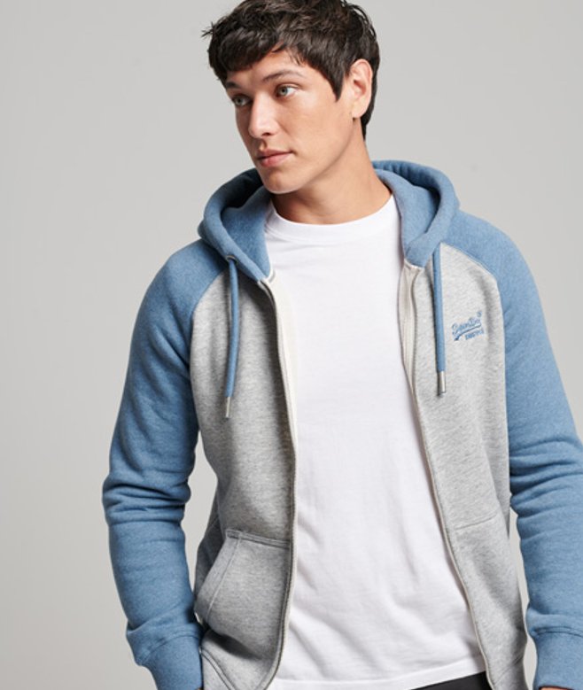 Superdry Geborduurde Vintage Logo Baseballhoodie met Rits Grijs