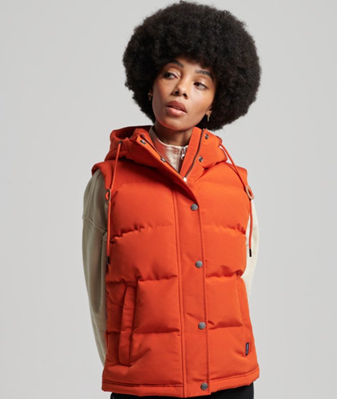 Superdry Damen Vintage Everest Kapuzenweste Orange - Größe: 36