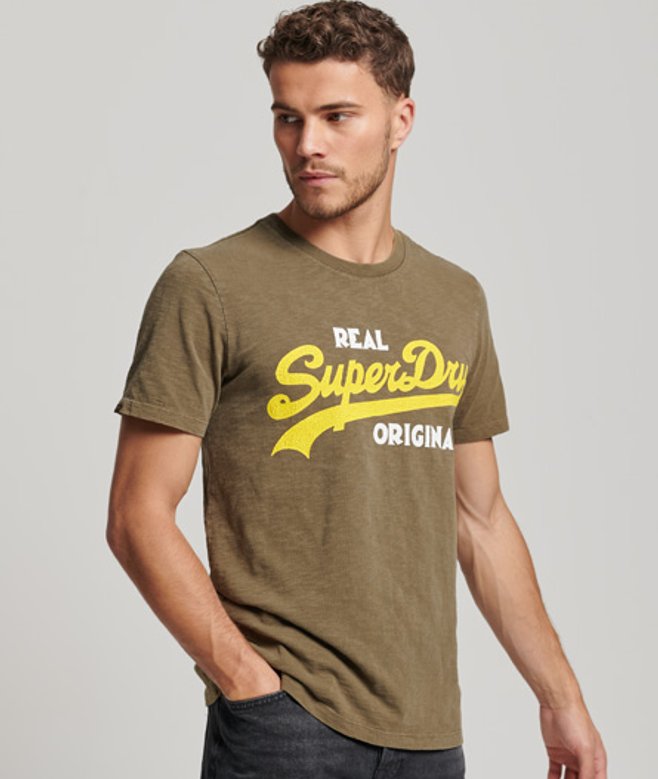 Real Original Overdyed T-shirt met Vintage Logo Khaki Grootte: M afbeelding