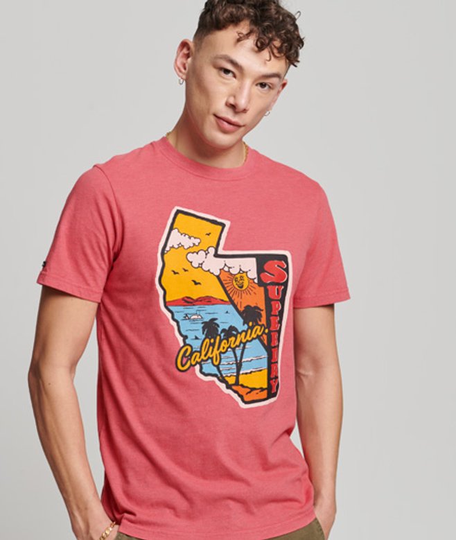 Vintage Travel Sticker T-shirt Roze Grootte: M afbeelding