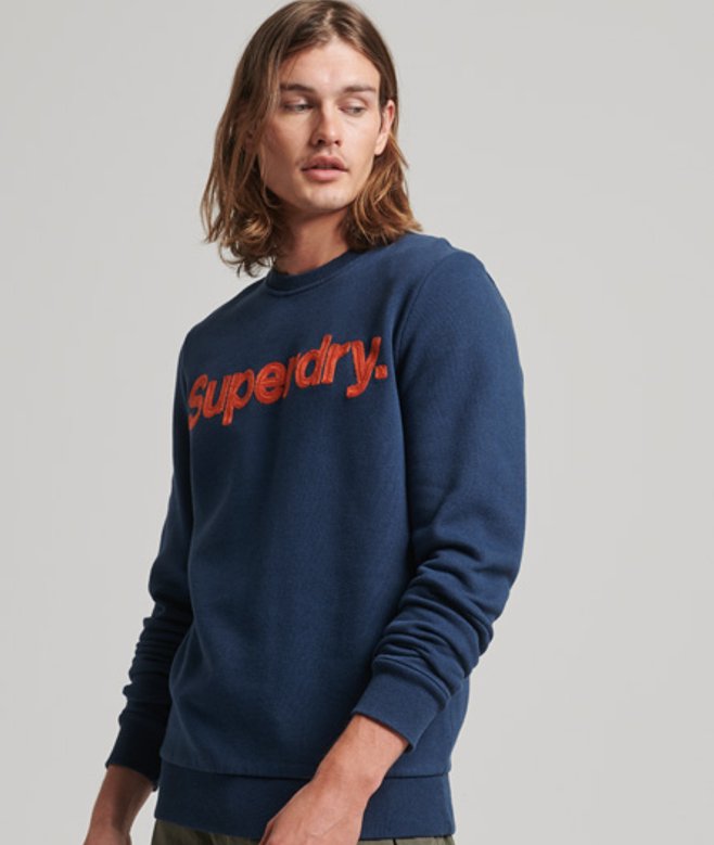 Superdry Klassiek Core Sweatshirt met Ronde Hals en Logo Blauw