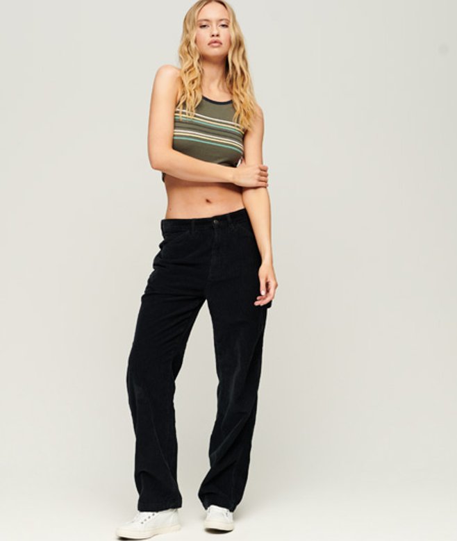 Superdry Women's Classic Logo Patch Cord Carpenter Trousers, Navy