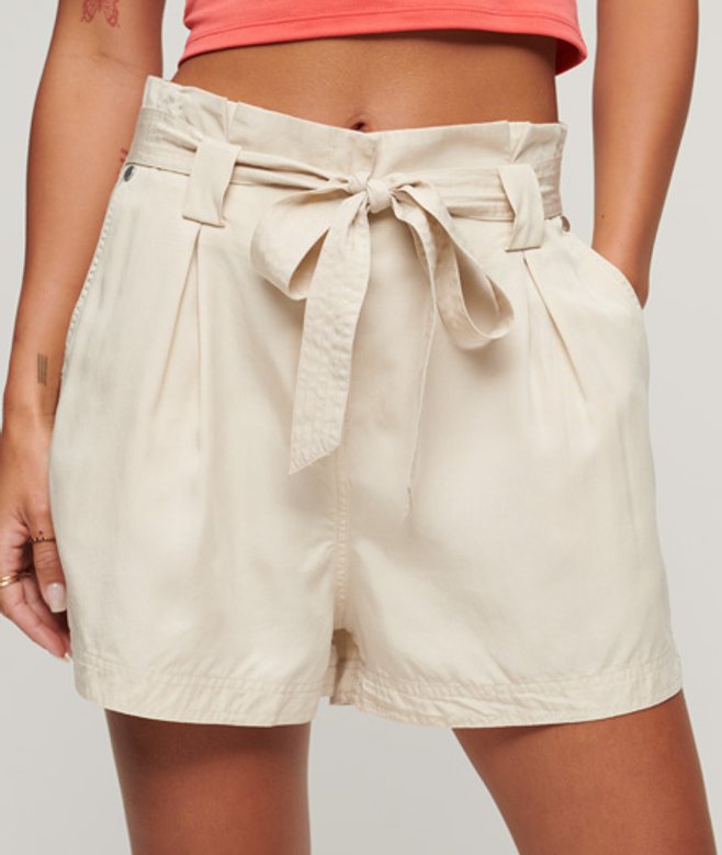 Superdry Women's Beige / Oat Bran Desert Paperbag Shorts