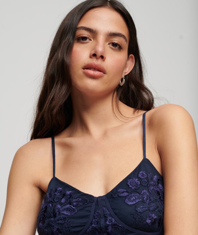 Superdry Women's Floral Embroidered Corset Top Navy / Richest Navy