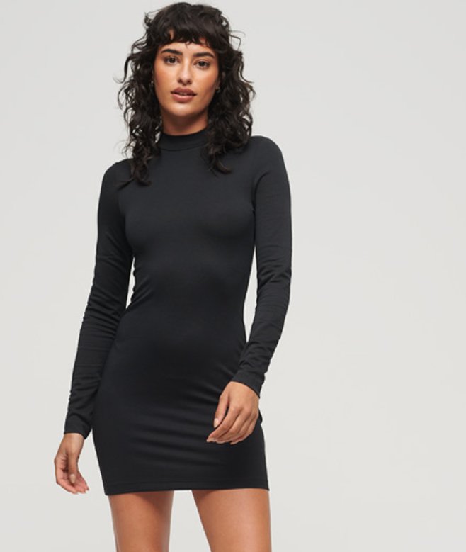 Jersey Mini-jurk met Hoge Hals Zwart Grootte: 36 afbeelding