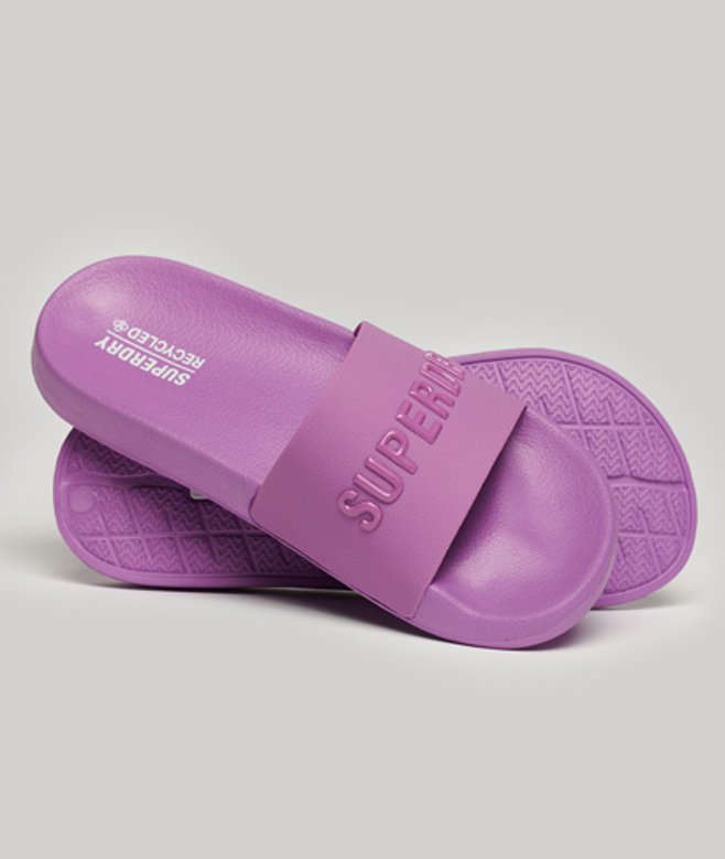 Superdry Vegan Code Badslippers met Logo Paars