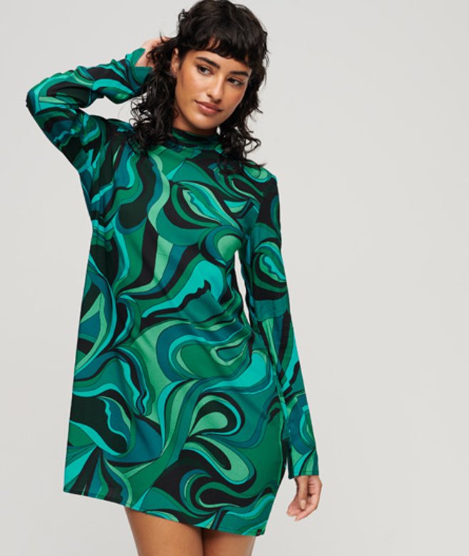 Mini-jurk met Print en Lange Mouwen