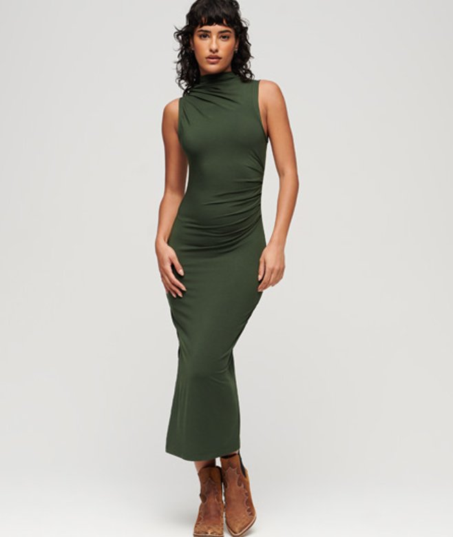 Superdry Jersey Midi-jurk met Ruches Groen