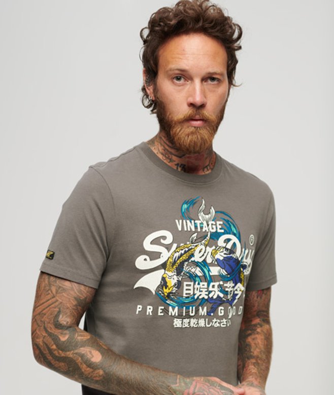 Vintage Logo T-shirt met Grafische Print in Japanse Stijl Donkergrijs Grootte: M afbeelding