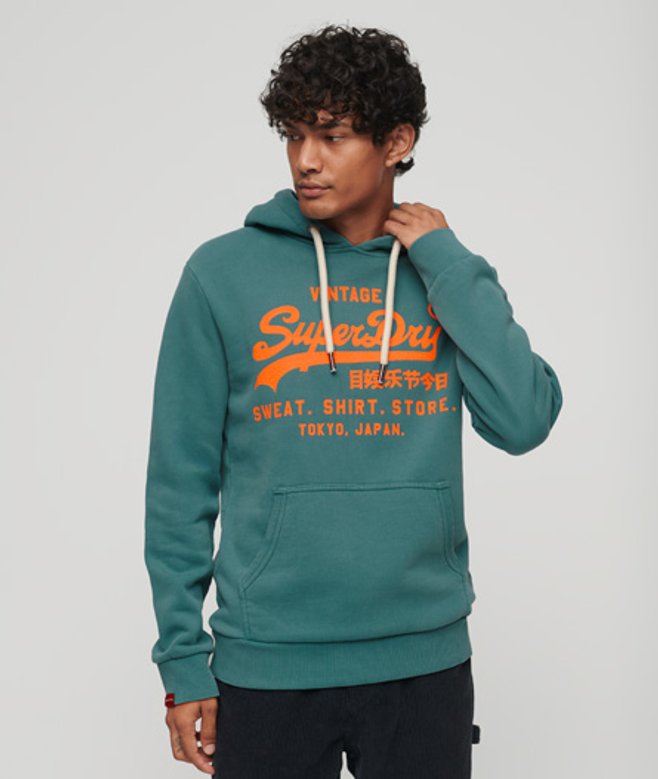 Superdry Neon Vintage Logo Hoodie Blauw