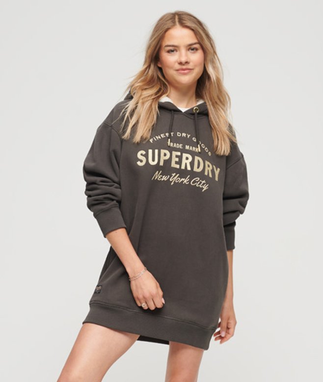 Superdry Luxe Hoodiejurk met Metallic Logo Donkergrijs