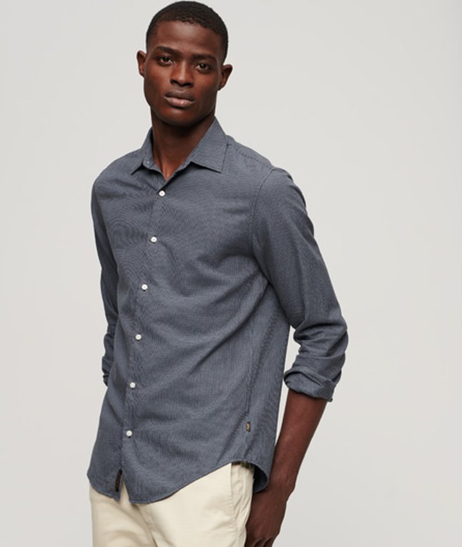 Superdry Men's Long Sleeve Cotton Smart Shirt Navy / Navy Blue Mix