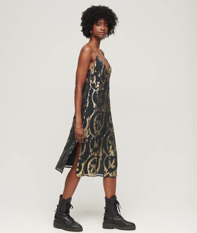 Halflange Metallic Slipjurk Groen Grootte: 38 afbeelding