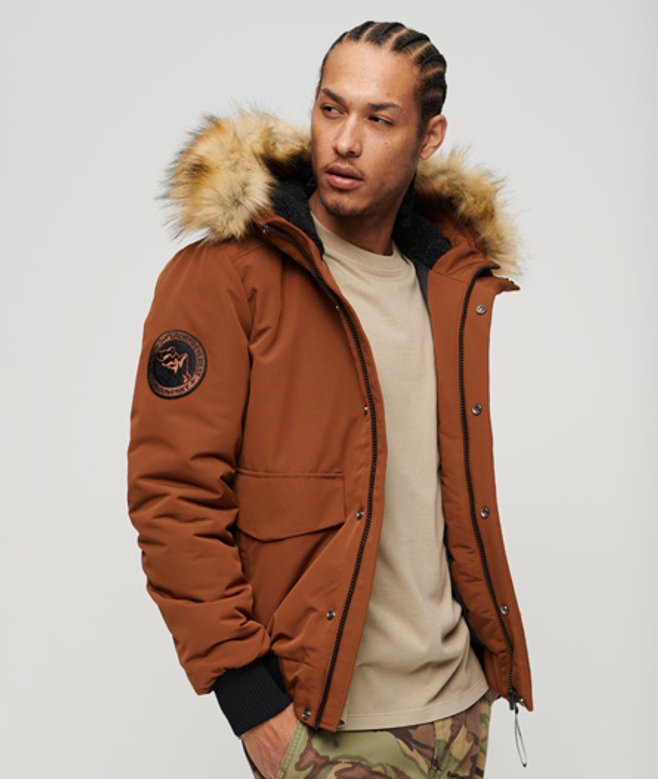 Superdry Everest Pufferbomberjack met Capuchon Bruin