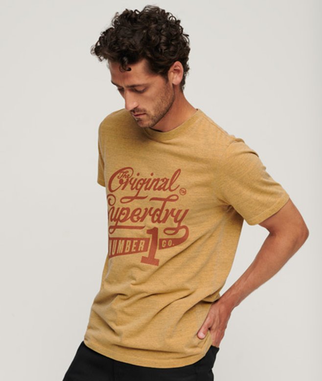 College T-shirt met Tekst en Print Geel Grootte: M afbeelding