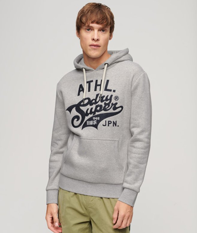 Superdry Athletic Hoodie met Geschreven Opdruk Lichtgrijs