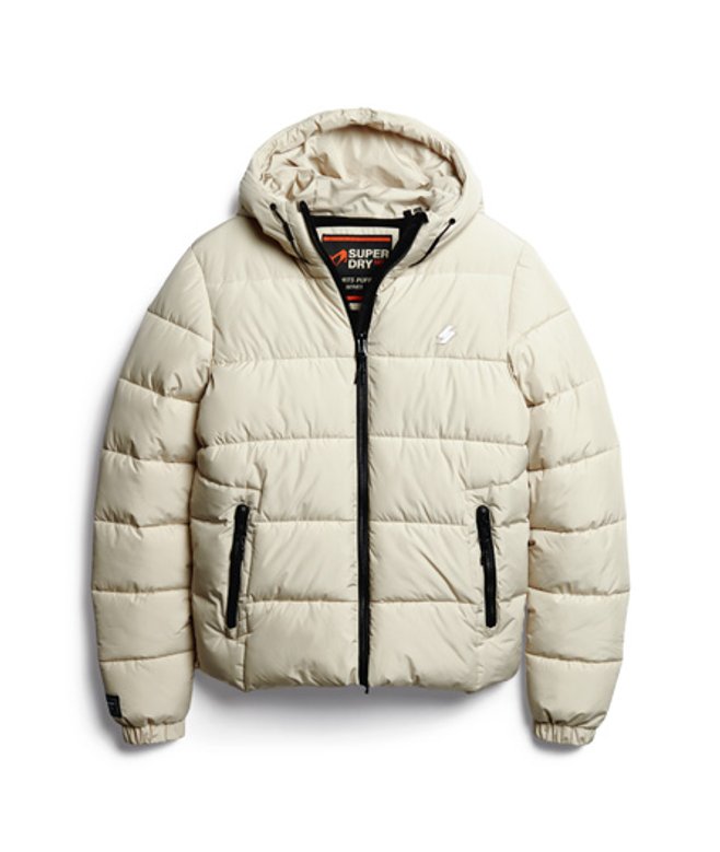 Superdry Men's Hooded Sports Puffer Jacket Beige / Pelican Beige