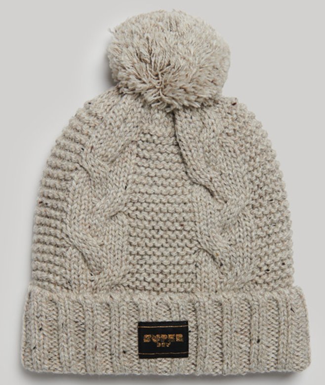 Kabelgebreide Beanie Beige Grootte: 1SIZE afbeelding