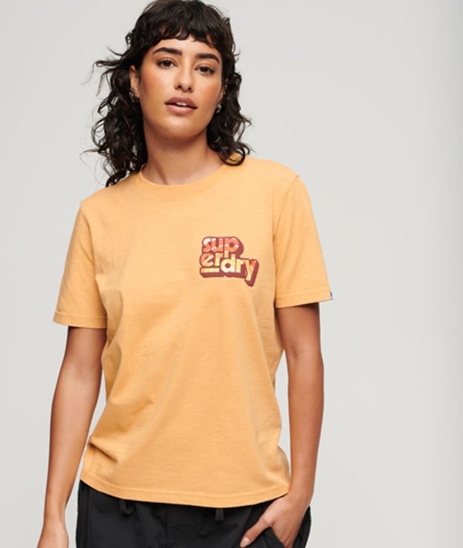 Superdry Women's 70s Classic Logo T-shirt Yellow / Draft Beige