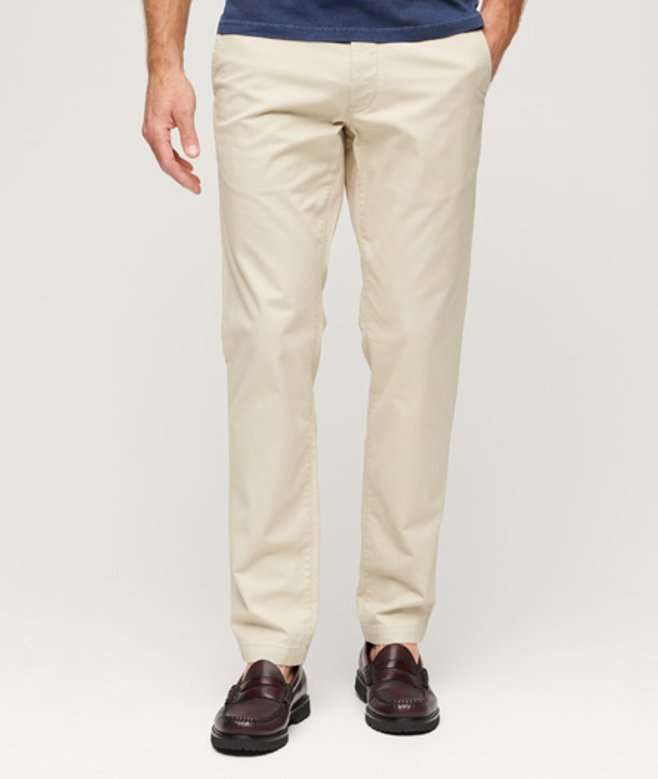 Slimfit Stretch Chinobroek met Taps Toelopende Pijpen Beige Grootte: 32/32 afbeelding