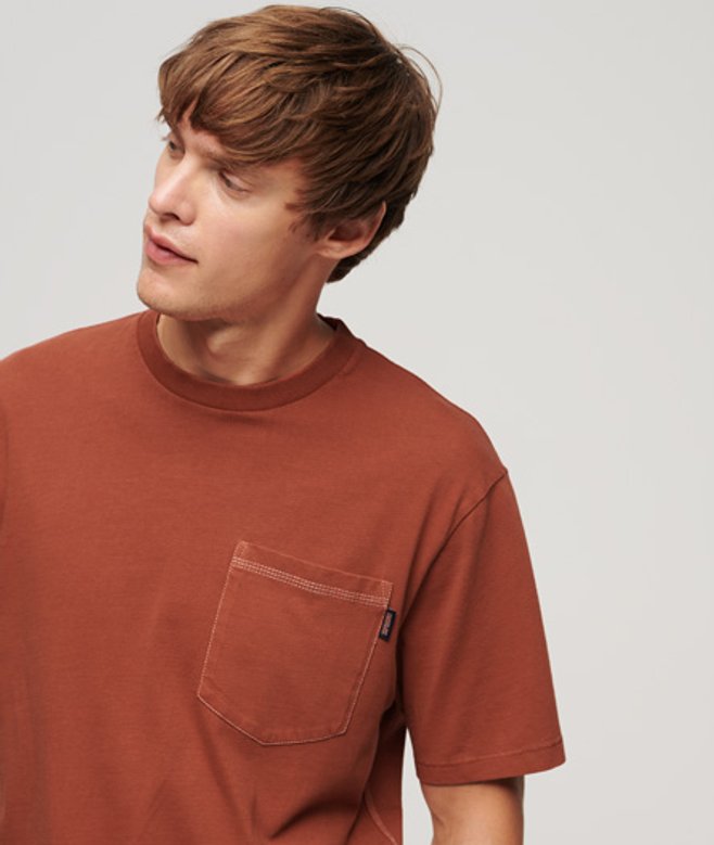 T-shirt met Borstzak en Contrasterend Stiksel Oranje Grootte: M afbeelding