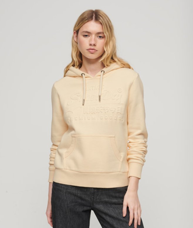 Superdry Hoodie met Vintage-logo in Reli&euml;f Cr&egrave;me
