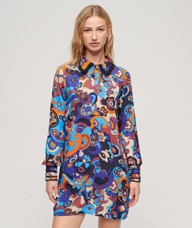 Mini-overhemdjurk met Print in Jaren 60-look