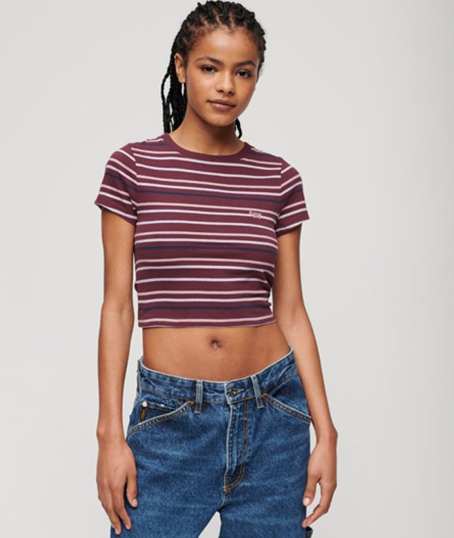 Kort Vintage T-shirt met Strepen Paars Grootte: 40 afbeelding