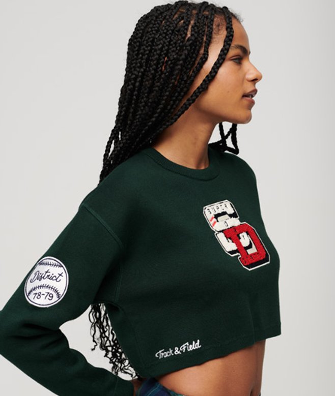 Korte Varsity Trui met Ronde Hals Groen Grootte: 42 afbeelding